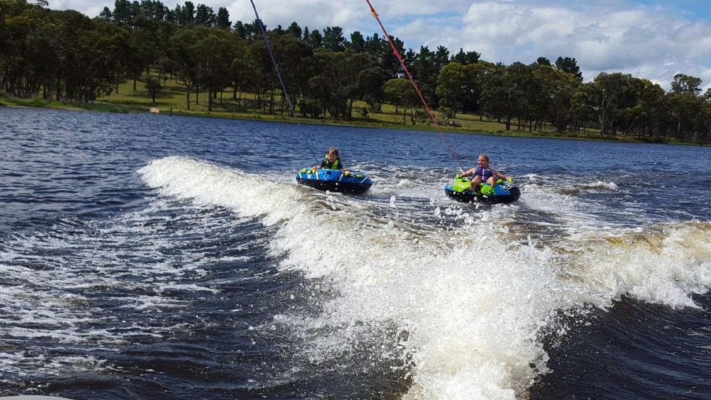 Kayci Lee and Rowan Mcculloch having fun tubing at Storm King Dam in Stanthorpe